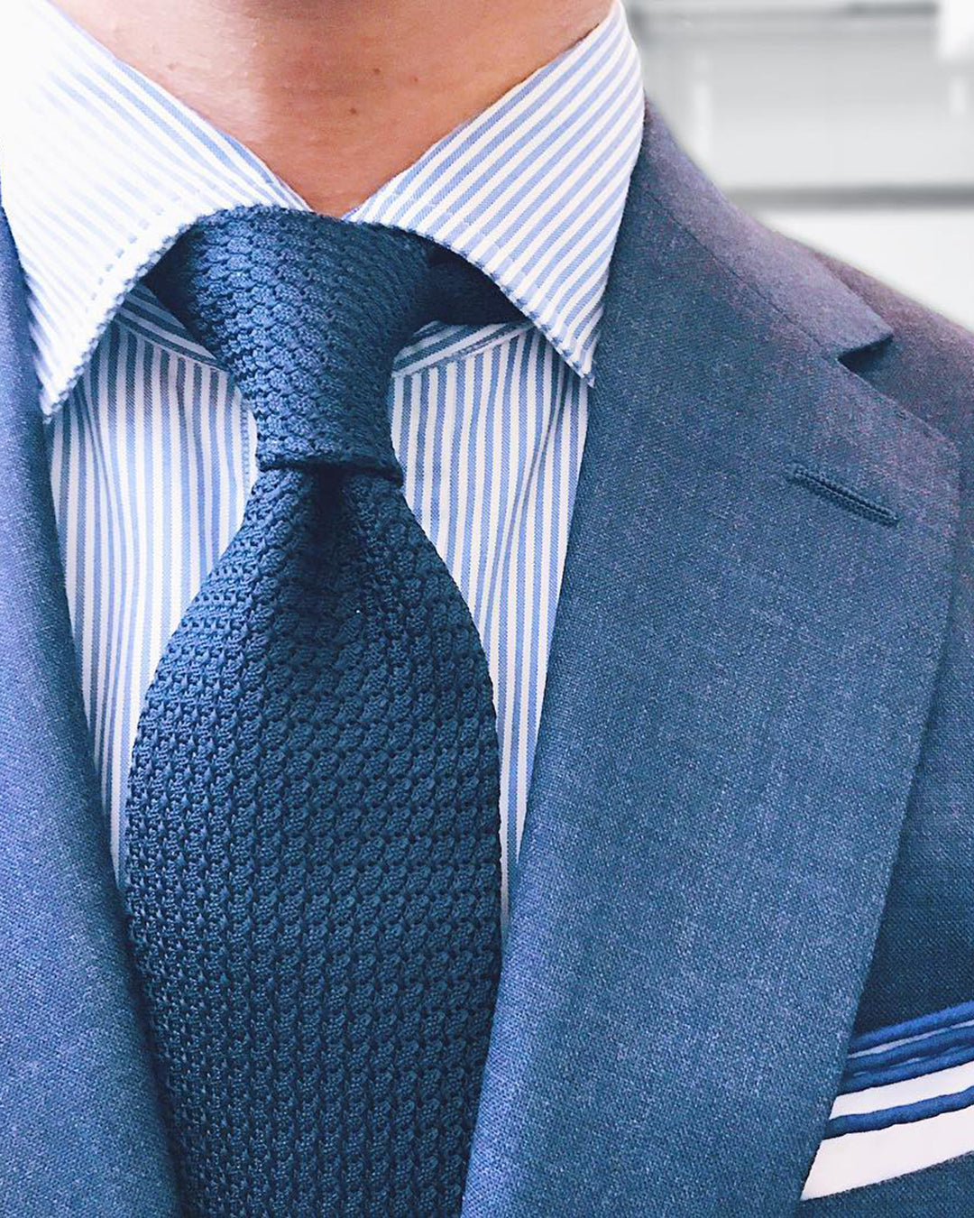 Light Dutch Blue Fine Pencil Stripes on White – Luxire Custom Clothing