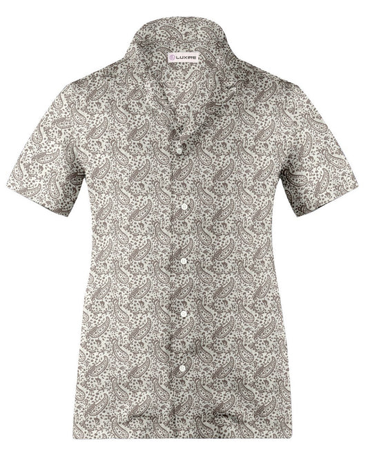 Camp collar PRESET STYLE in Linen: Brown Printed Paisley