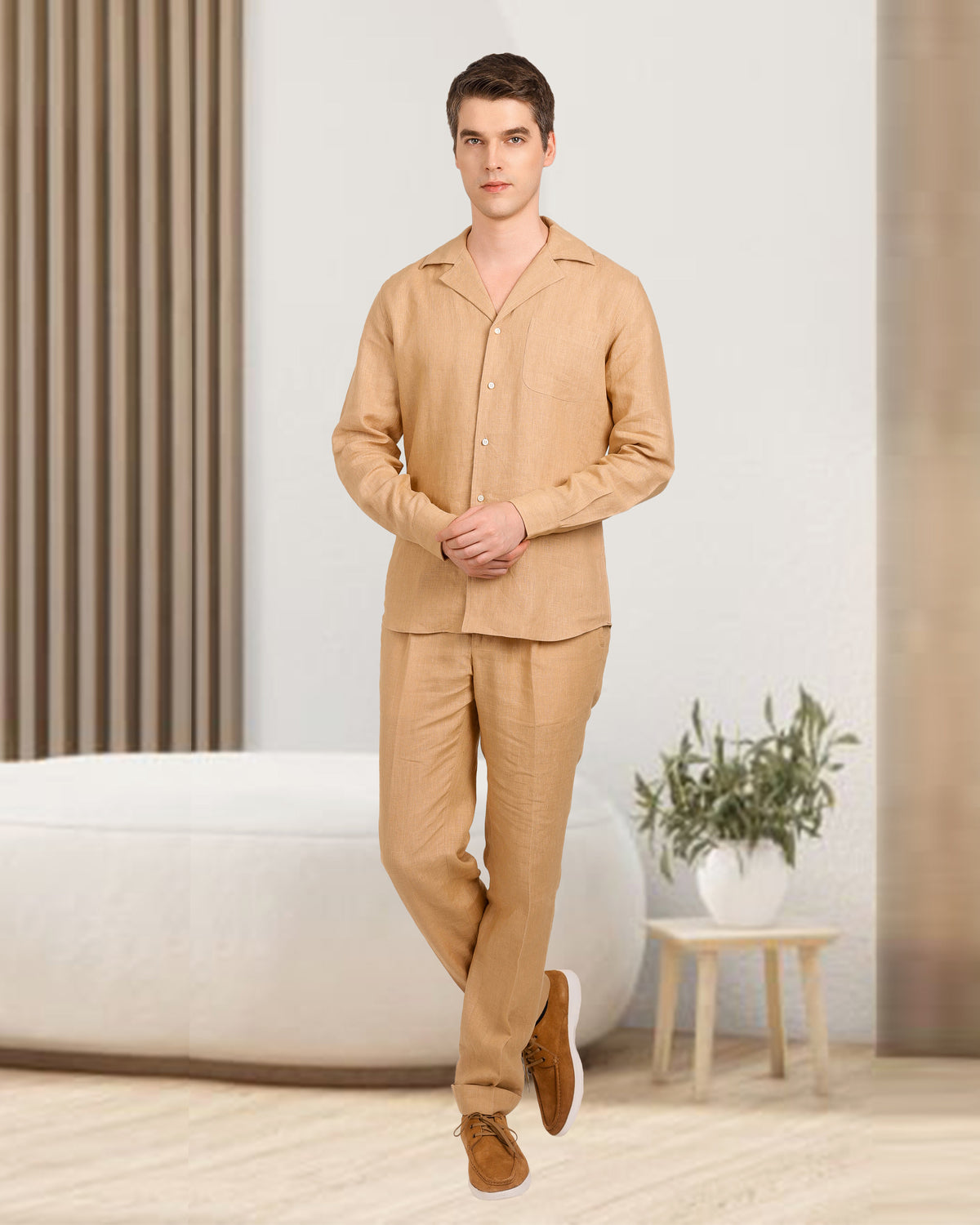 Camp Collar Shirt in Golden Linen - 3