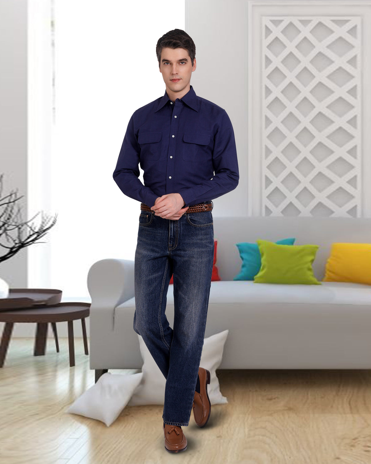 Faded Medium Indigo Washed Jeans - 4