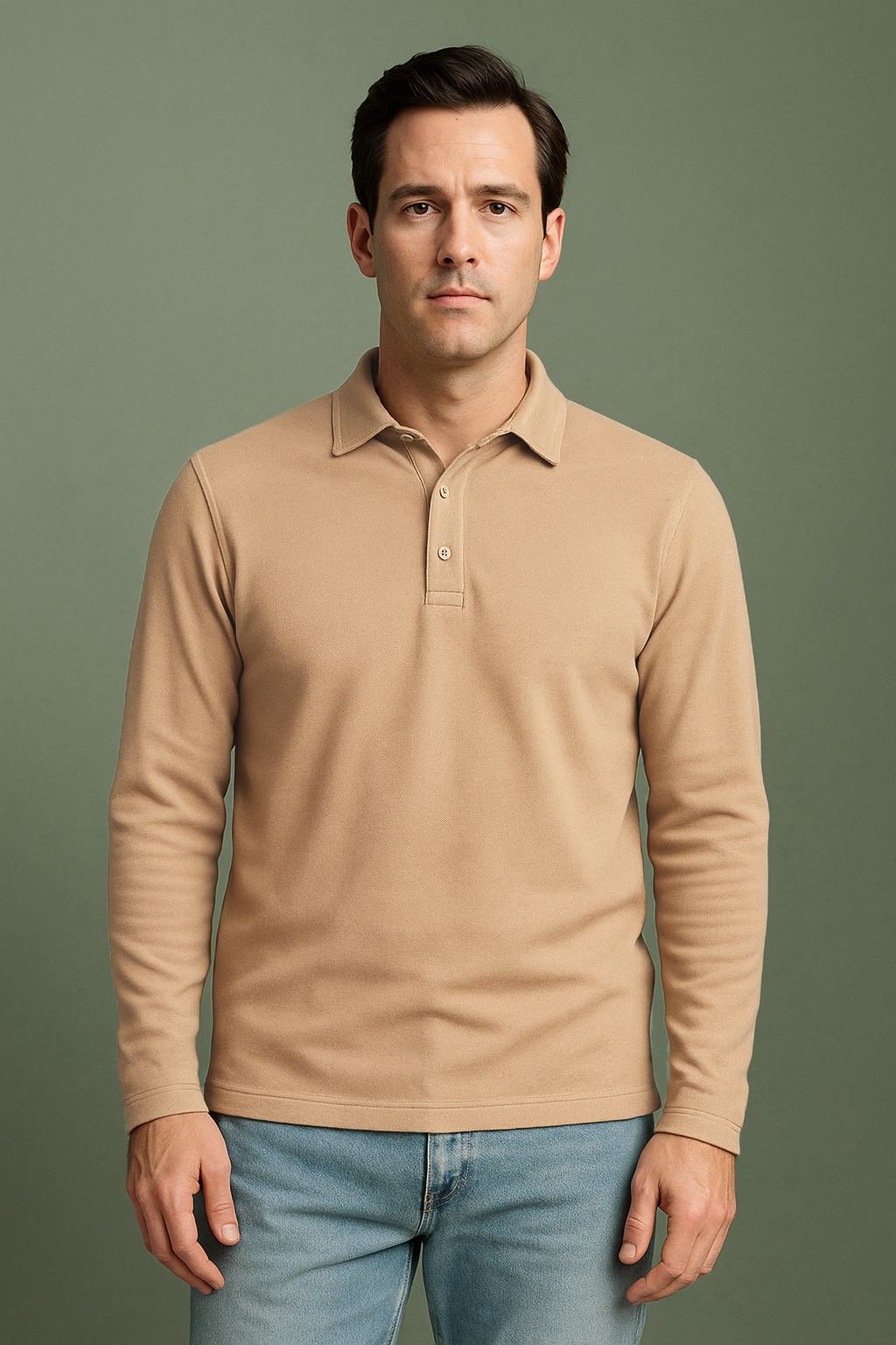 EZS Aria Beige Long Sleeve Polo - 2