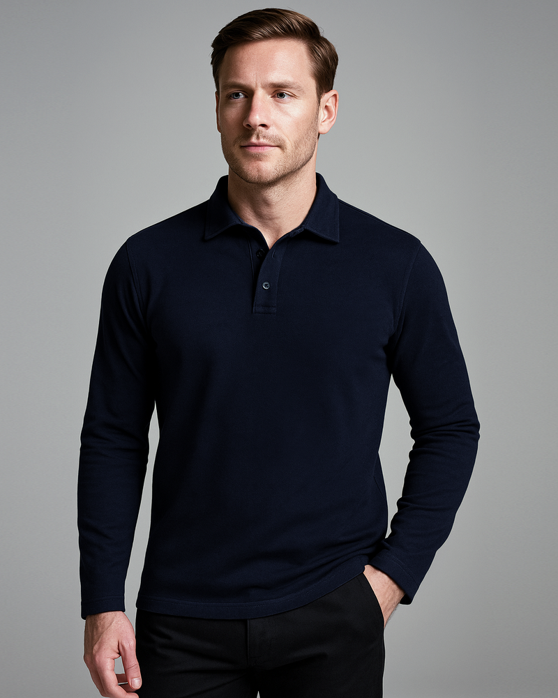 EZS Aria Navy Long Sleeve Polo