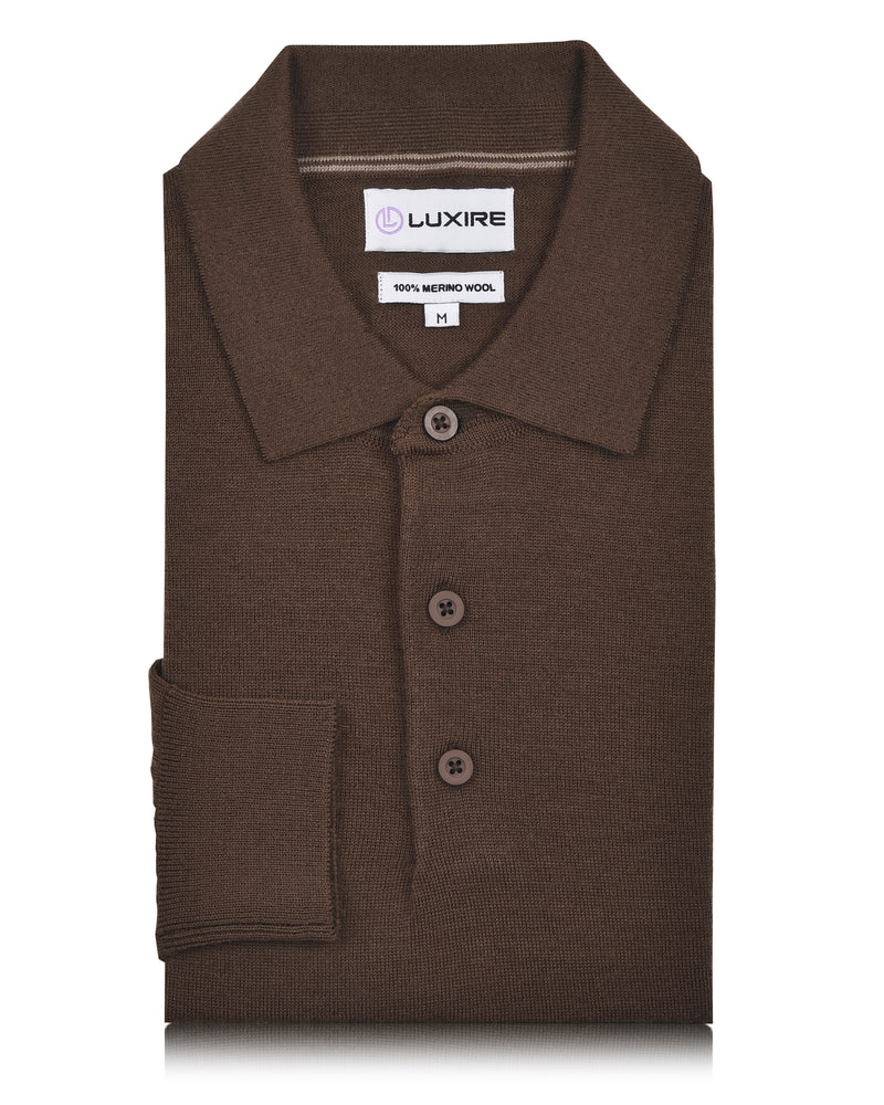 EZS Merino Wool Brown Long Sleeve Polo