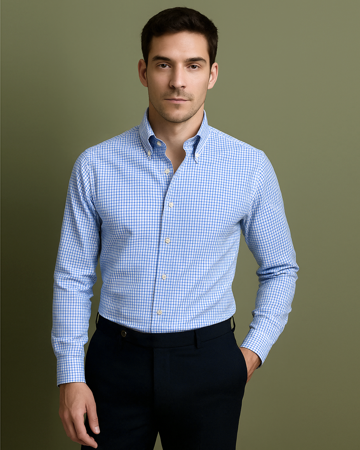 Monti Blue Graph Mini Checks Shirt - 1