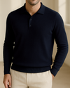 EZS Merino Wool Navy Long Sleeve Polo