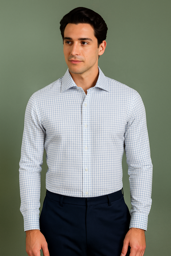 Navy White Checks Shirt