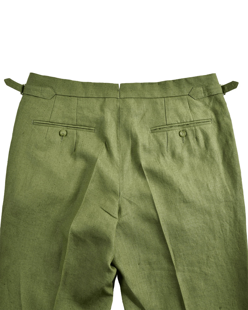 Pleated Fern Green Linen Dress Pant
