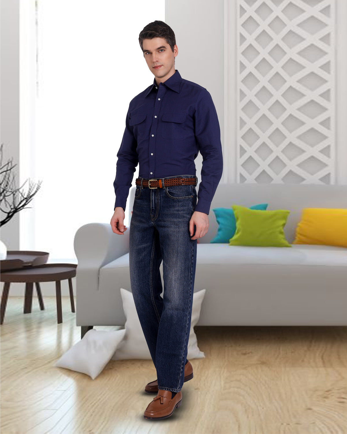 Faded Medium Indigo Washed Jeans - 2