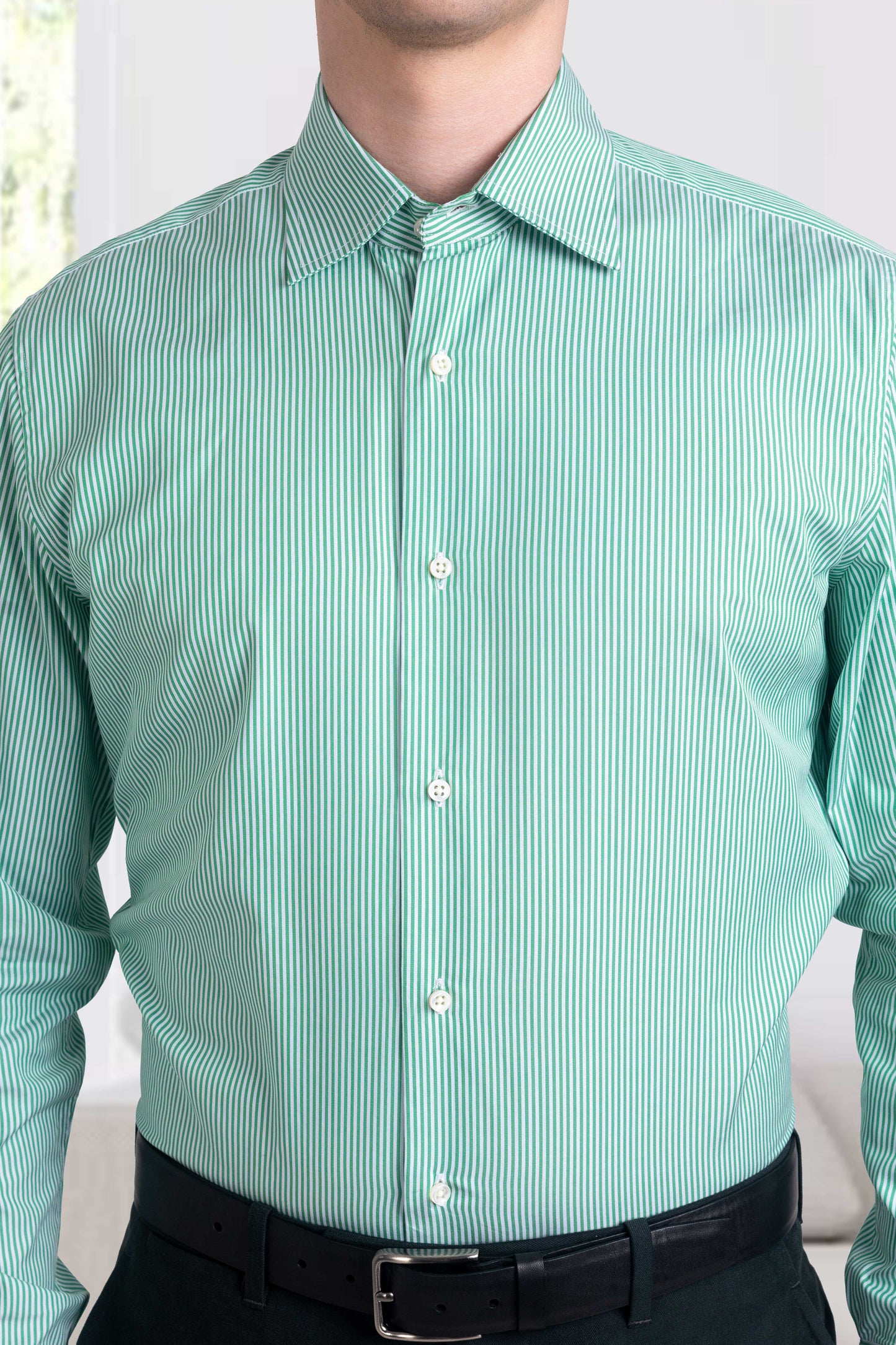 White Green Dress Stripes Shirt