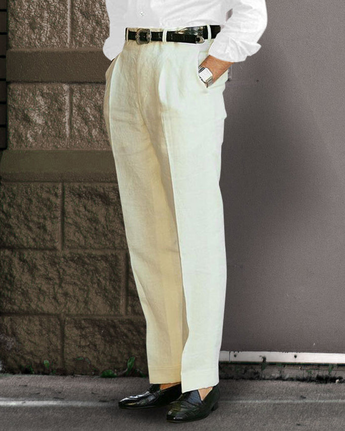Linen Fresco Cream Dress Pant — Luxire Custom Clothing