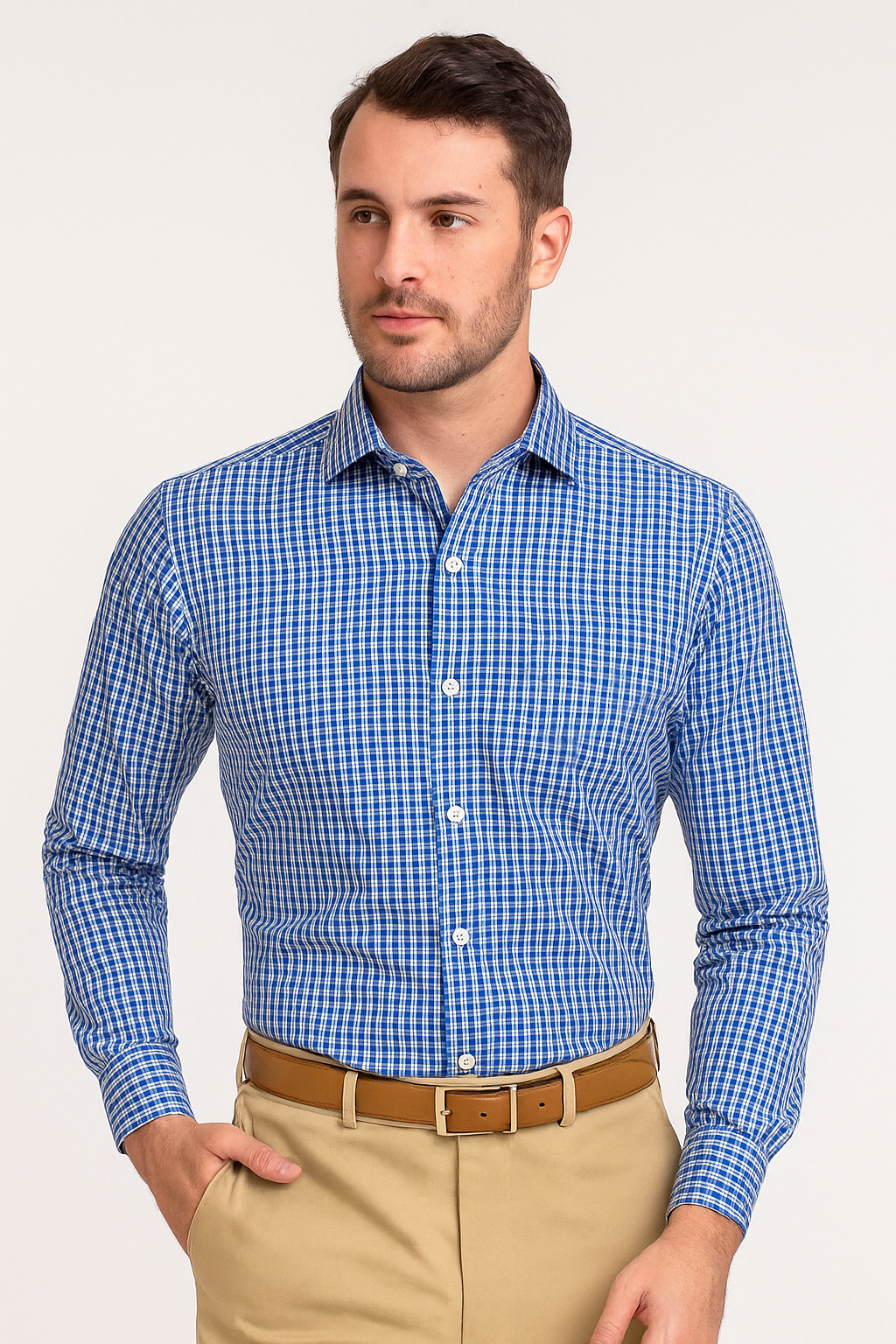 Albini Blue Casual Tartan Checks Shirt - 1