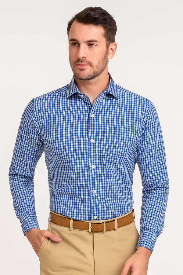 Albini Blue Casual Tartan Checks Shirt