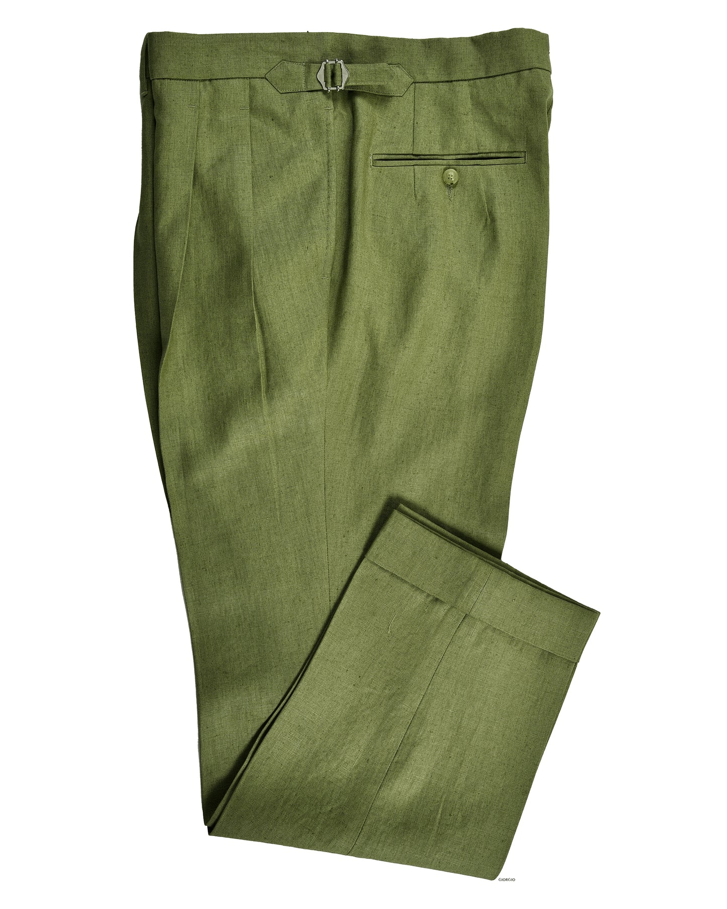 Pleated Fern Green Linen Dress Pant