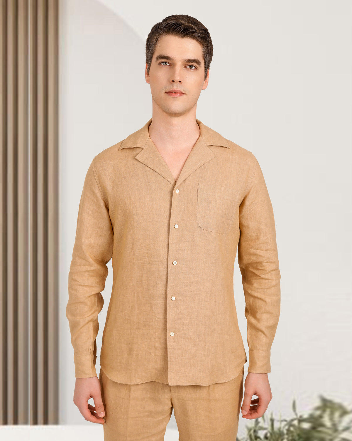 Camp Collar Shirt in Golden Linen - 2