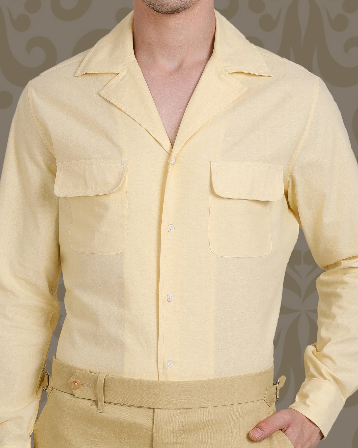 Camp Collar Shirt in Pale Yellow Fresco Chambray