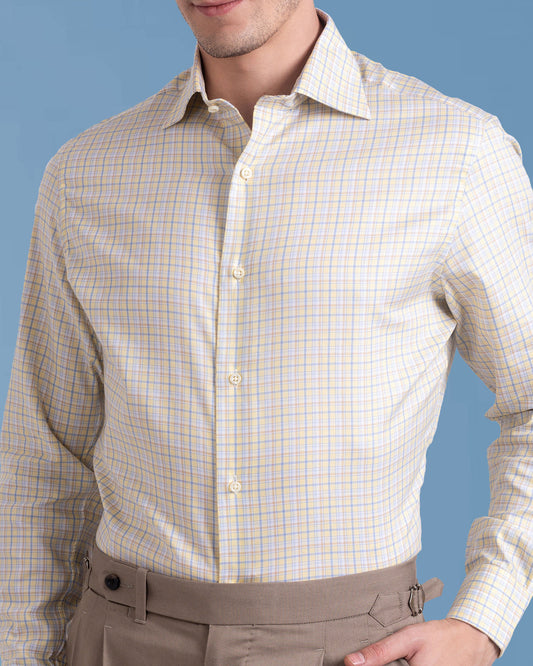 Soft Yellow Blue Tatersall Shirt