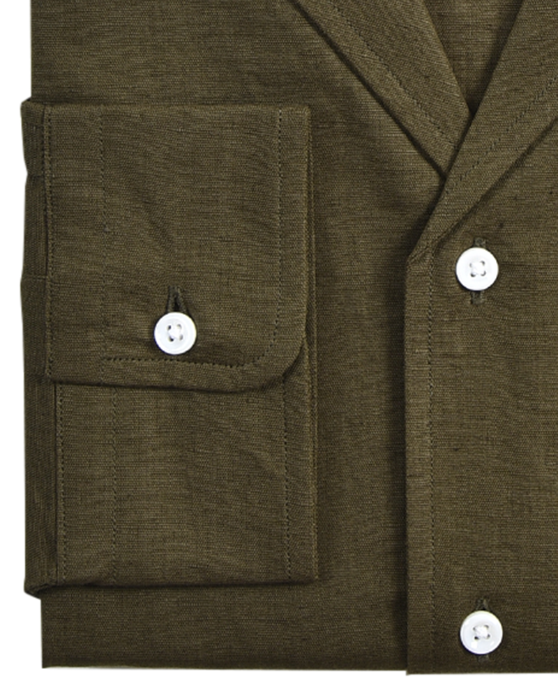 Custom Men's Summer Olive Linen Shirt with one piece collar