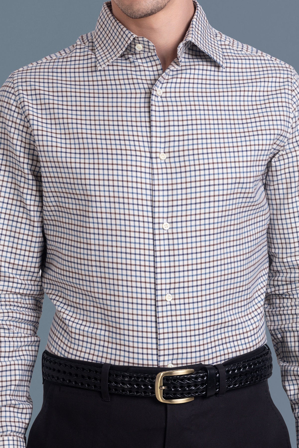 Brown Blue Tattersall Checks Twill Flannel - 4
