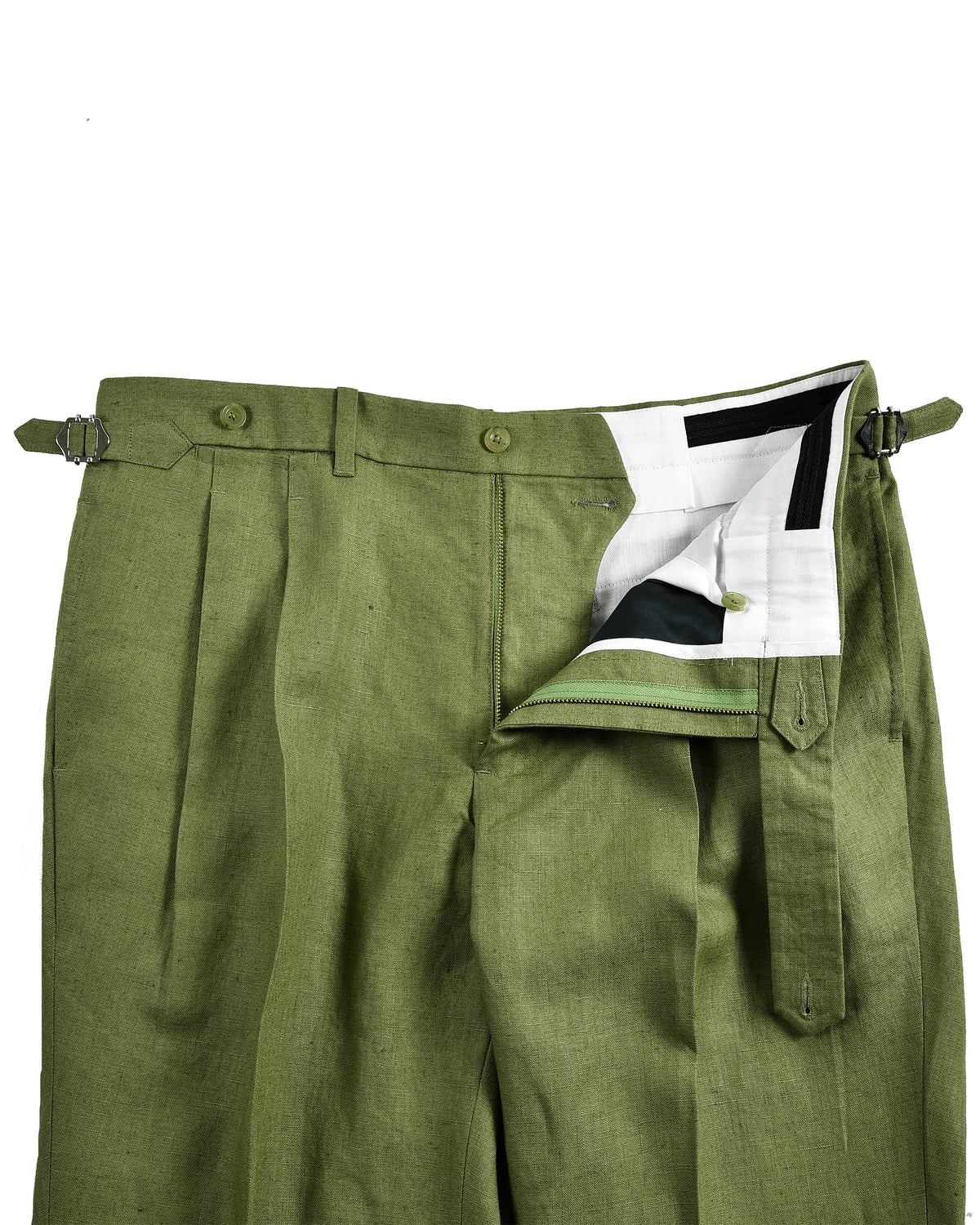 Pleated Fern Green Linen Dress Pant - 7