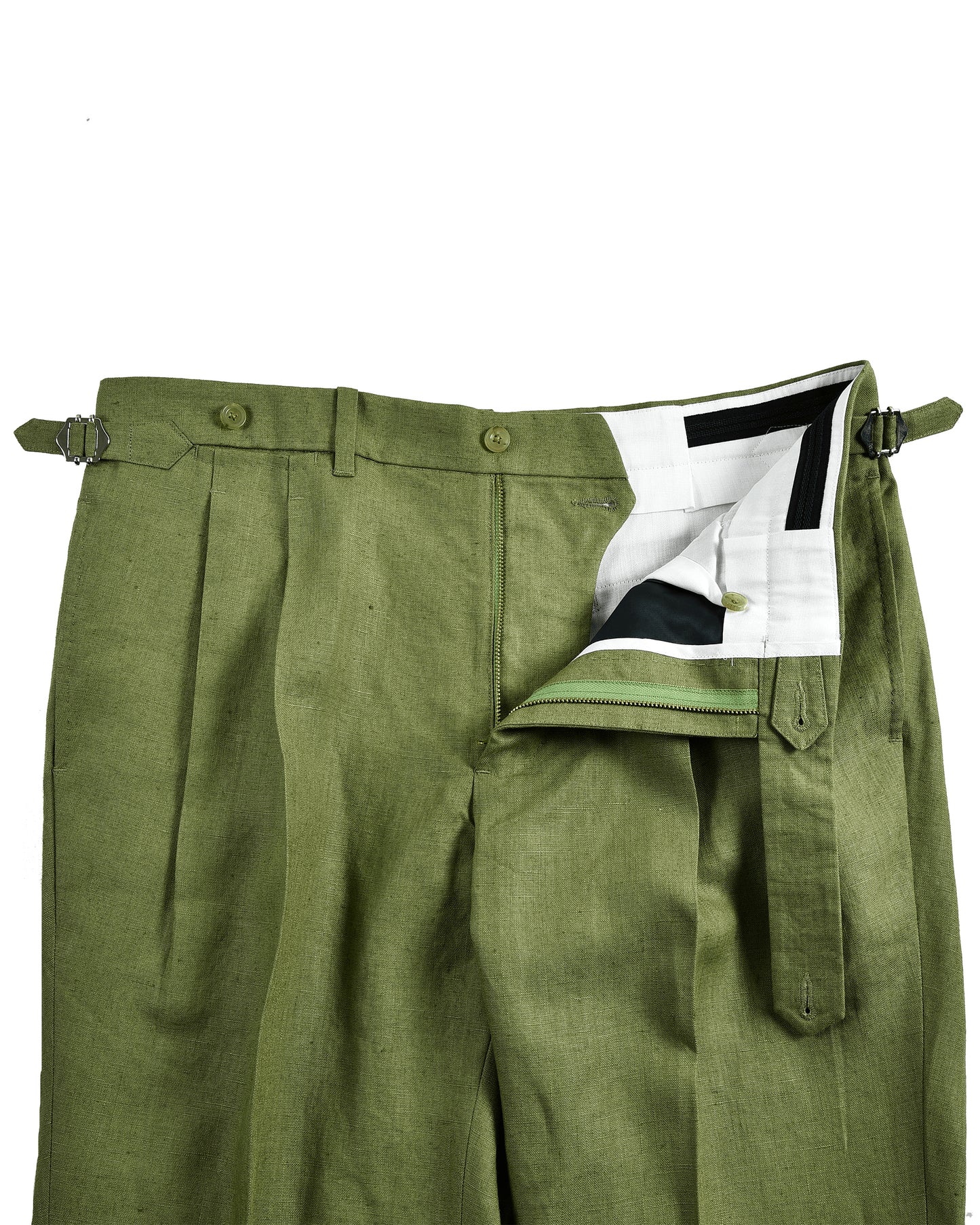 Pleated Fern Green Linen Dress Pant