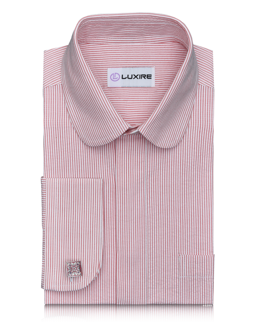 Burnt Orange Dress Stripes Seersucker