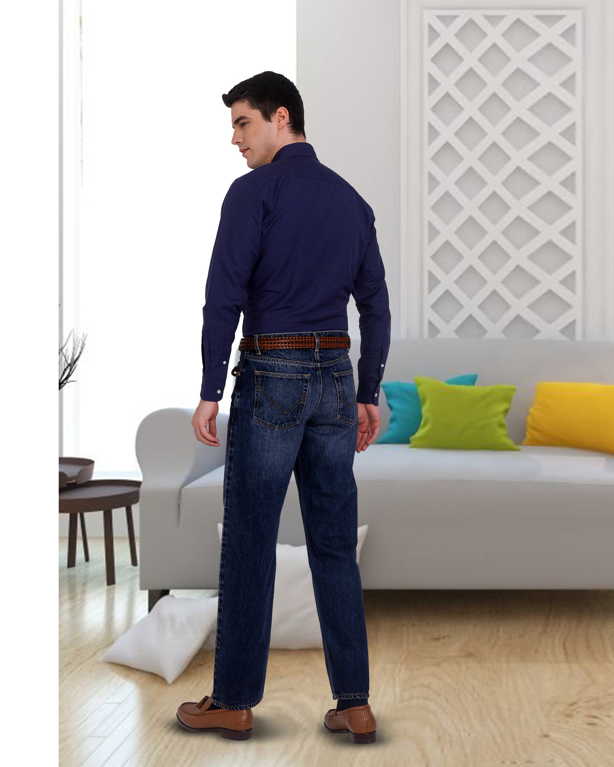 Faded Medium Indigo Washed Jeans - 5