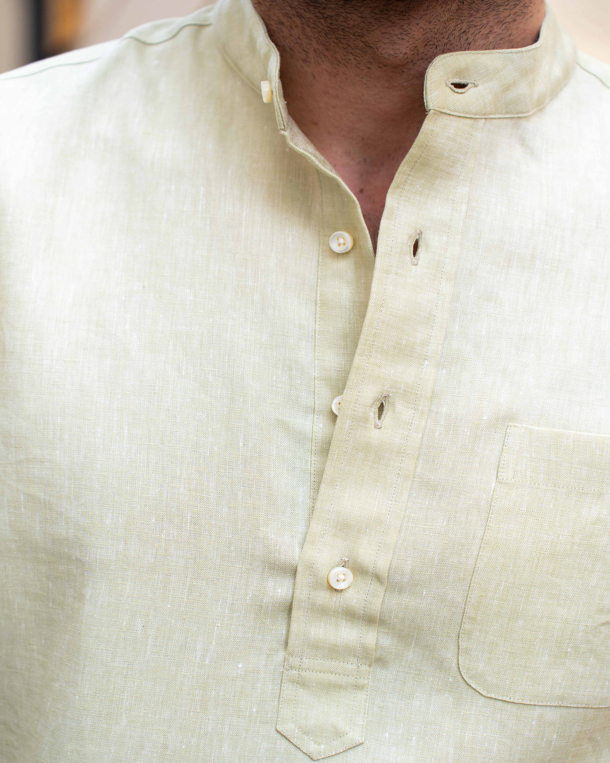 Light Olive Green Slub Linen Summer Shirt - 4