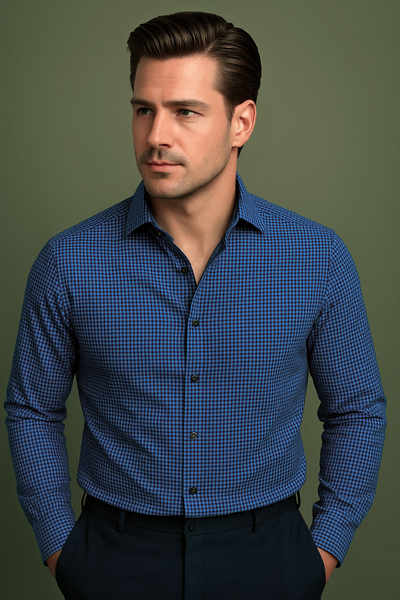 Black and Blue Micro Gingham Checks Shirt