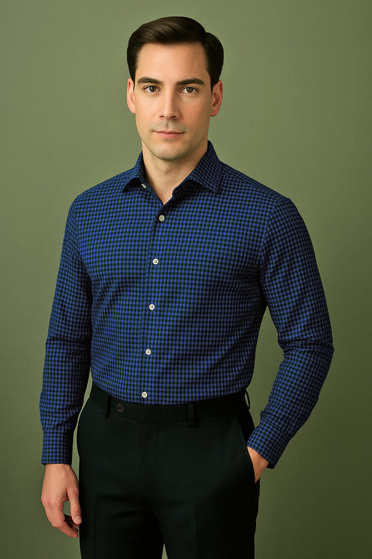 Navy Black Small Gingham Twill