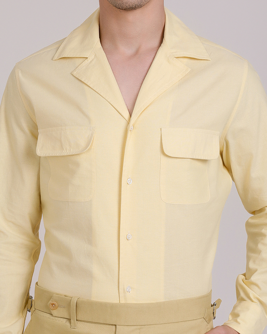Camp Collar Shirt in Pale Yellow Fresco Chambray