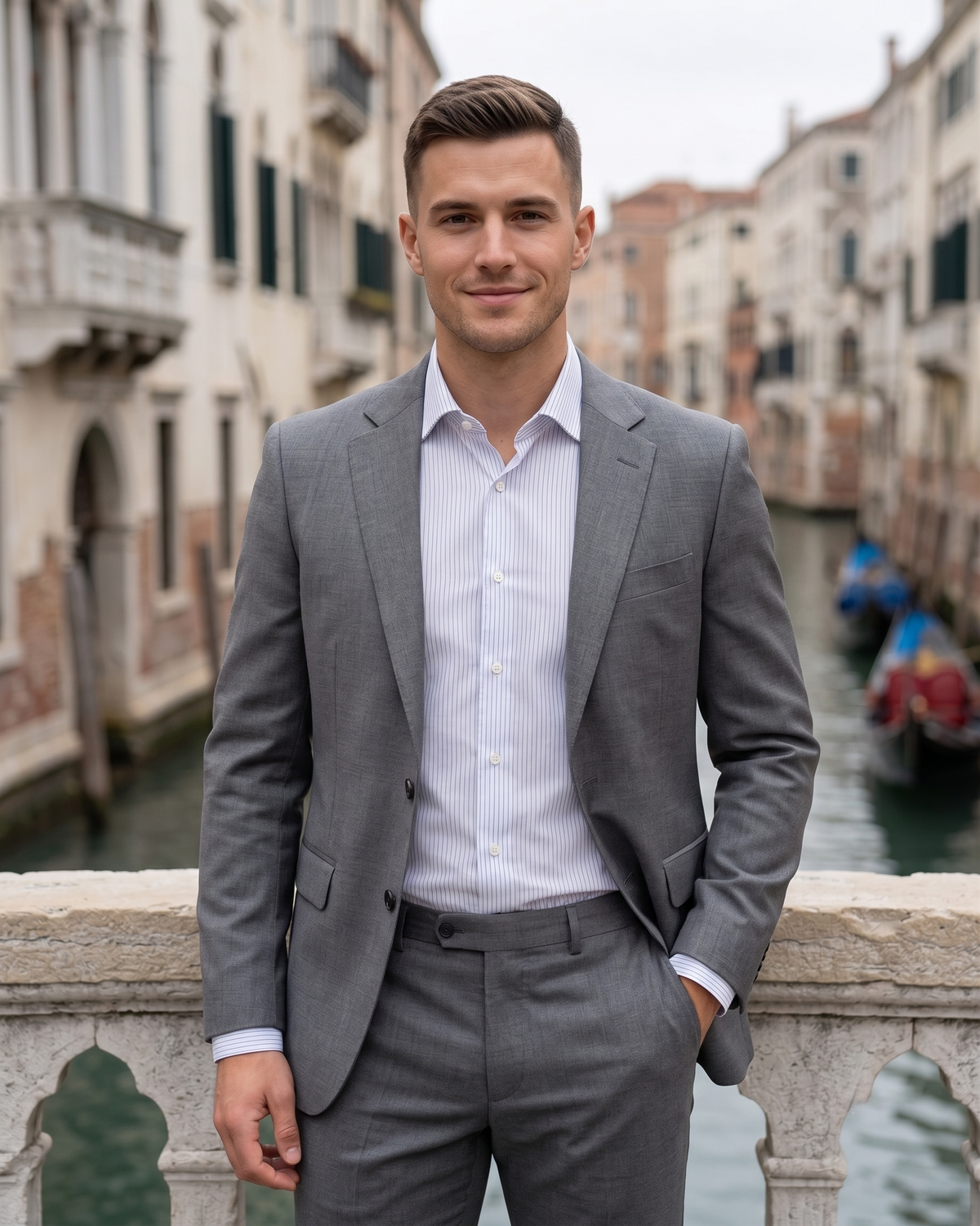 Wrinkle-Resistant White Herringbone with Blue stripes Shirt - 2