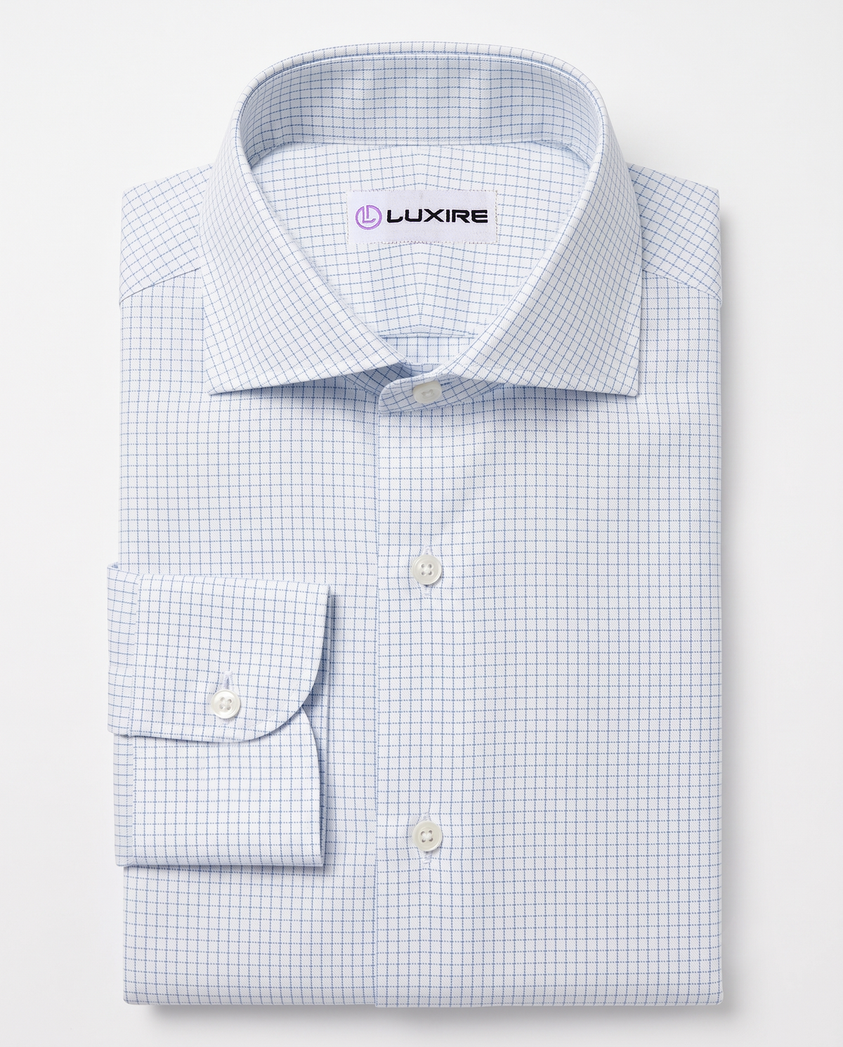 Wrinkle-Resistant Blue Graph Checks on White Twill Shirt - 6