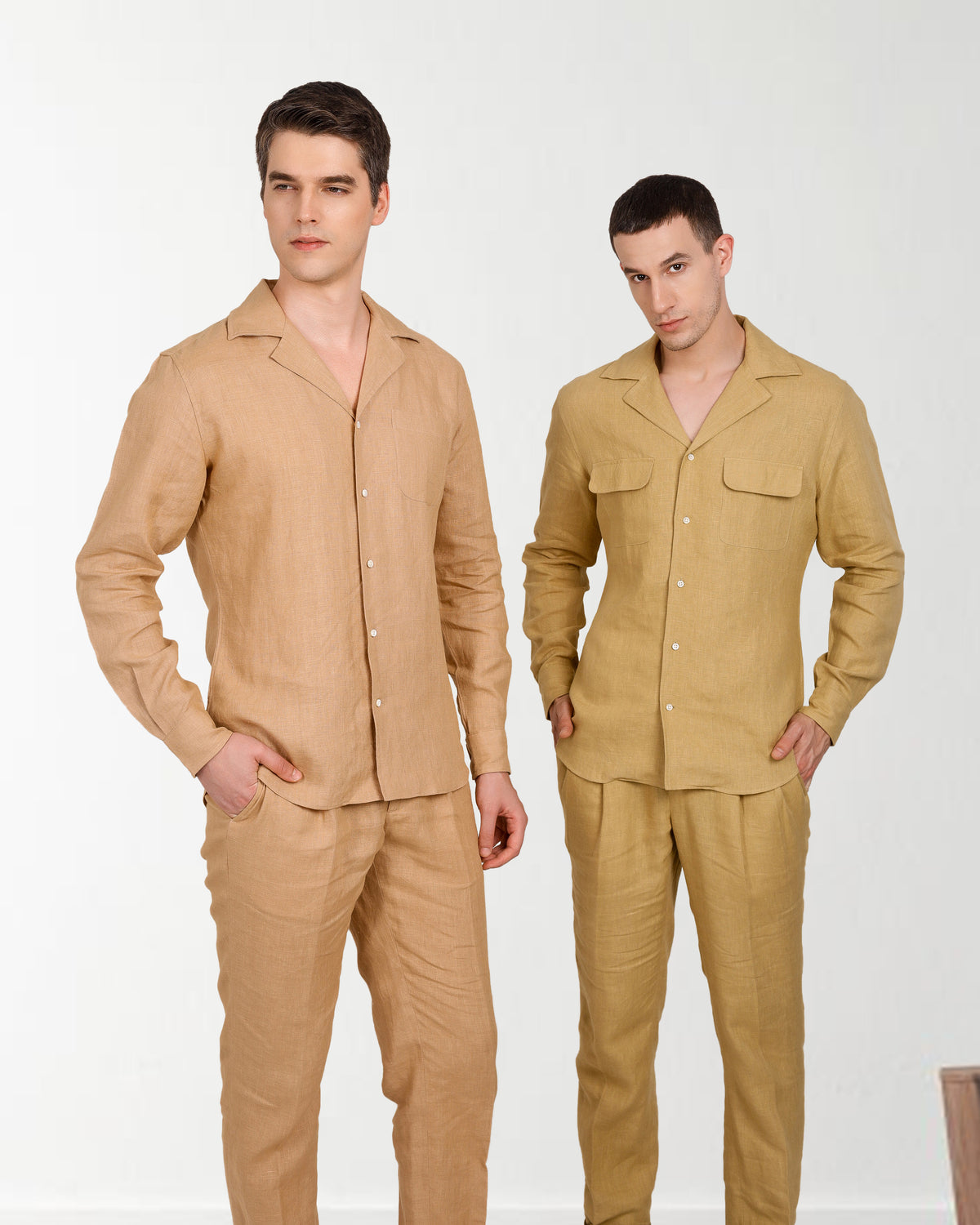 Camp Collar Shirt in Goldish Yellow Linen - 6