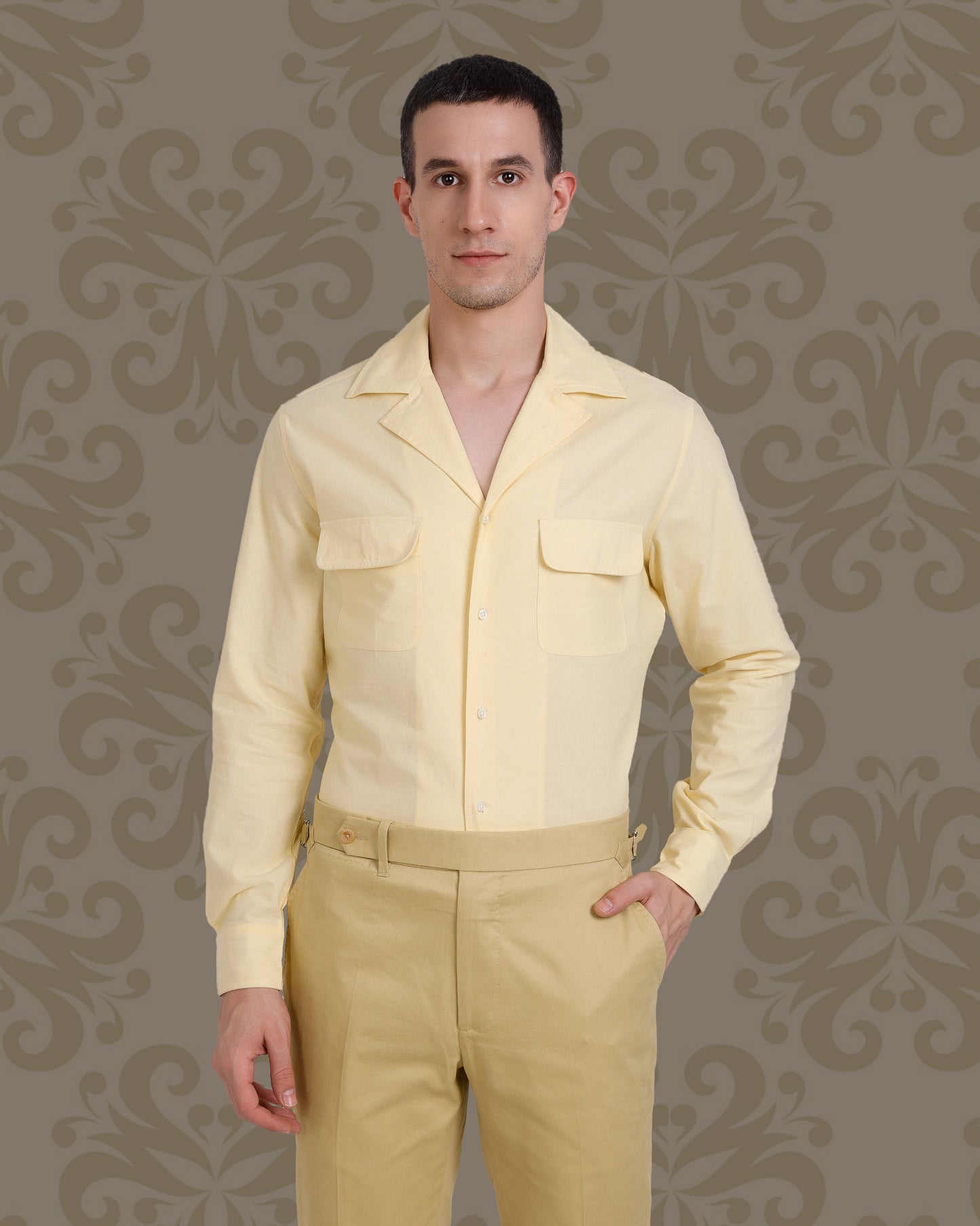 Camp Collar Shirt in Pale Yellow Fresco Chambray