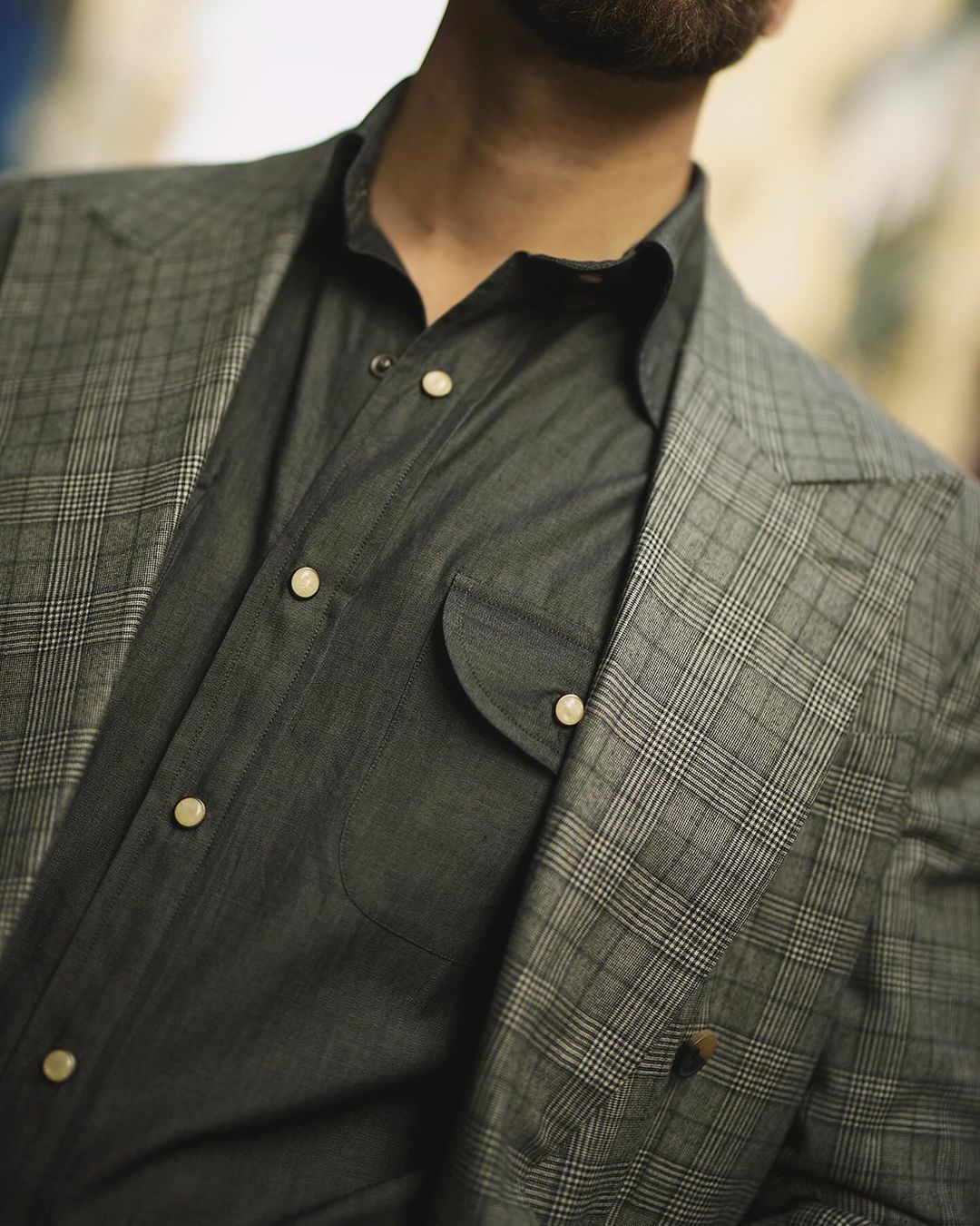 Charcoal Denim Chambray Western Shirt - 4