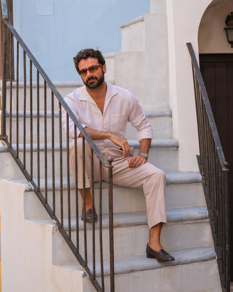 pastel dress shirt Custom Men's Soft Washed Pastel Pink Shirt with One piece collar and Placket — Luxire Custom Clothing
