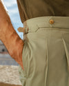 Pleated Pistachio Green Cotton Twill Pant