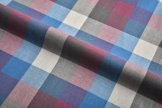 Pink Blue Brown Macro Checks Twill