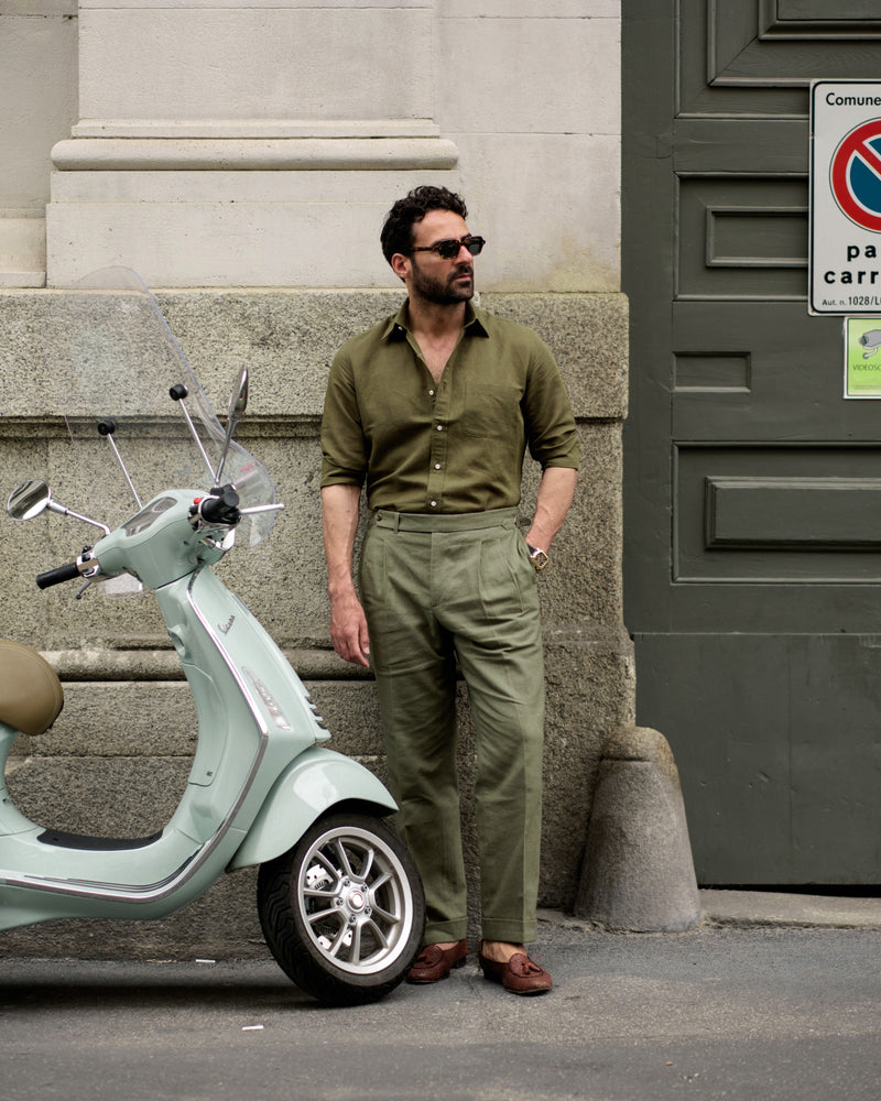 Linen Fresco Olive Green Dress Pant Luxire Custom Clothing Linen Fresco Olive Green Dress Pant Luxire Custom Clothing