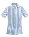 Summer Camp Collar Casual Shirt in White and Blue Stripes