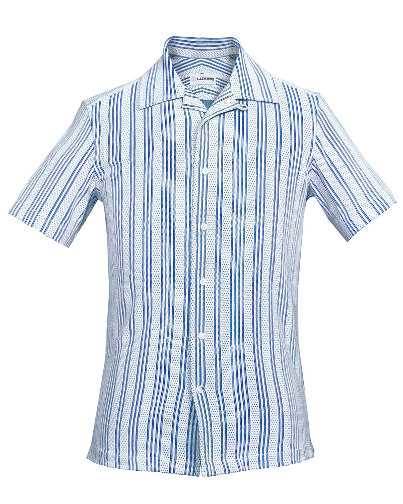 Summer Camp Collar Casual Shirt in White and Blue Stripes