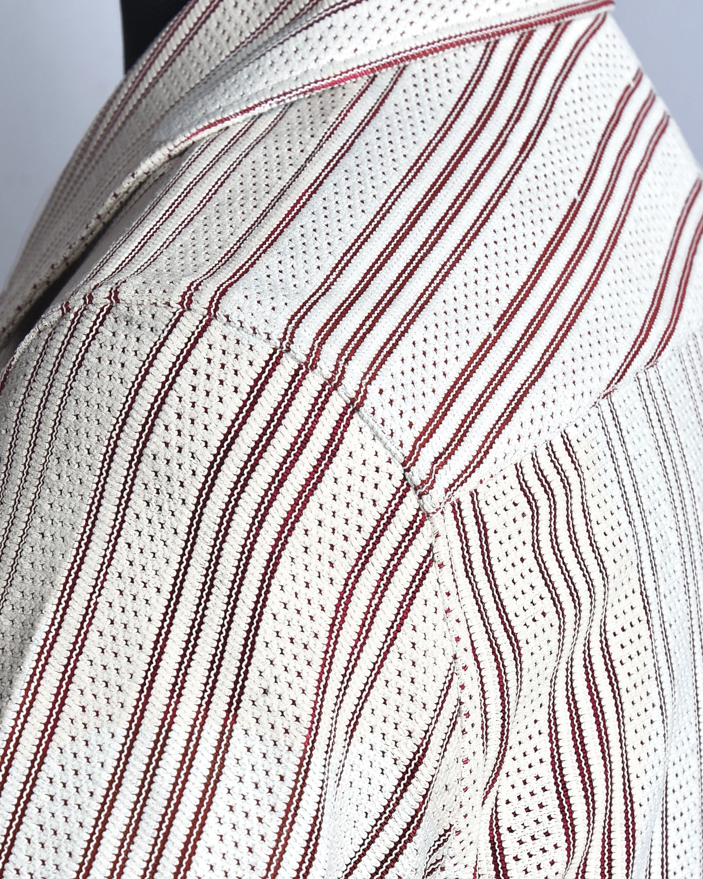 Summer Camp Collar Casual Shirt in White and Maroon Stripes