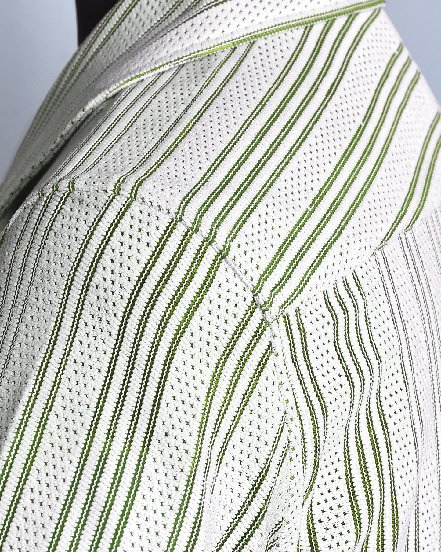 Summer Camp Collar Casual Shirt in White and Green Stripes