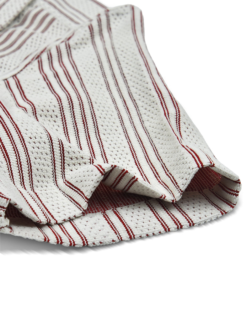 Summer Camp Collar Casual Shirt in White and Maroon Stripes