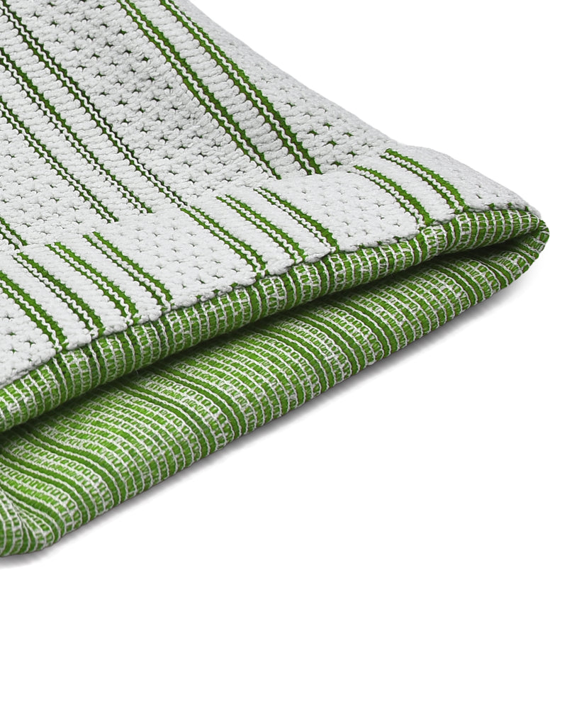 Summer Camp Collar Casual Shirt in White and Green Stripes