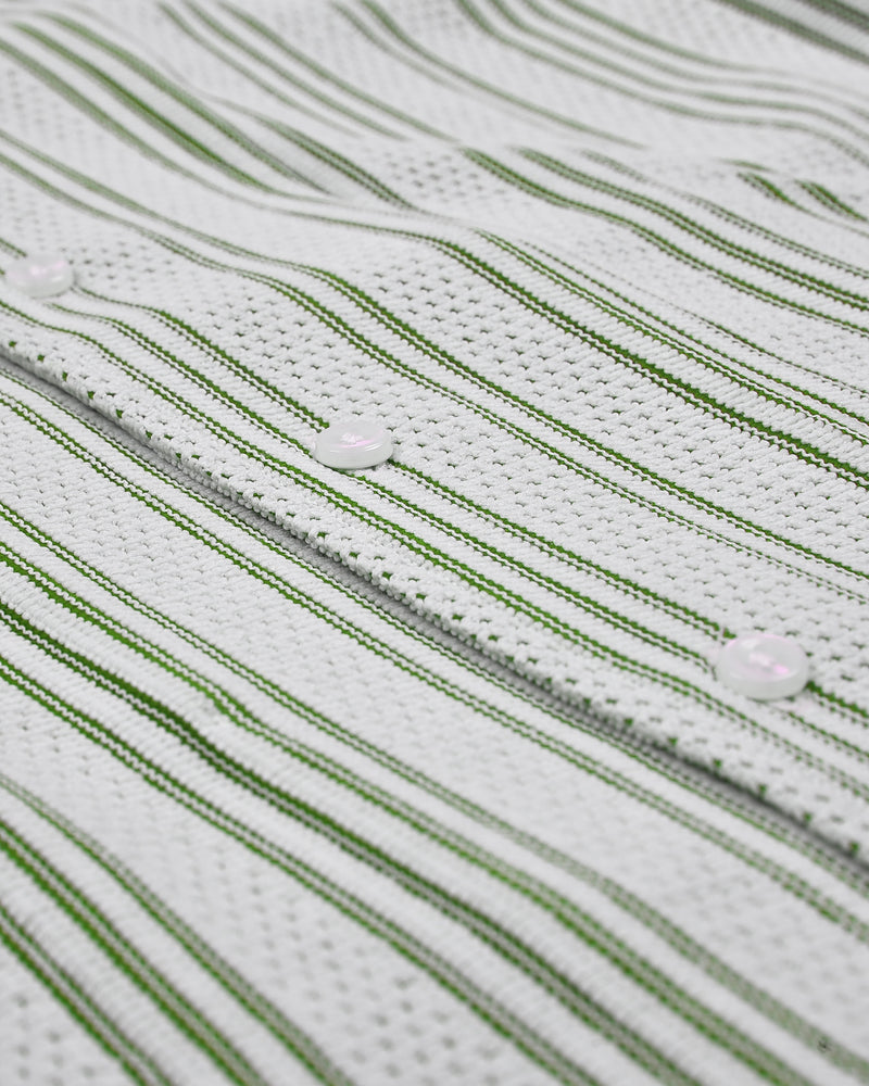 Summer Camp Collar Casual Shirt in White and Green Stripes