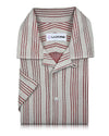 Summer Camp Collar Casual Shirt in White and Maroon Stripes