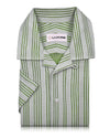 Summer Camp Collar Casual Shirt in White and Green Stripes