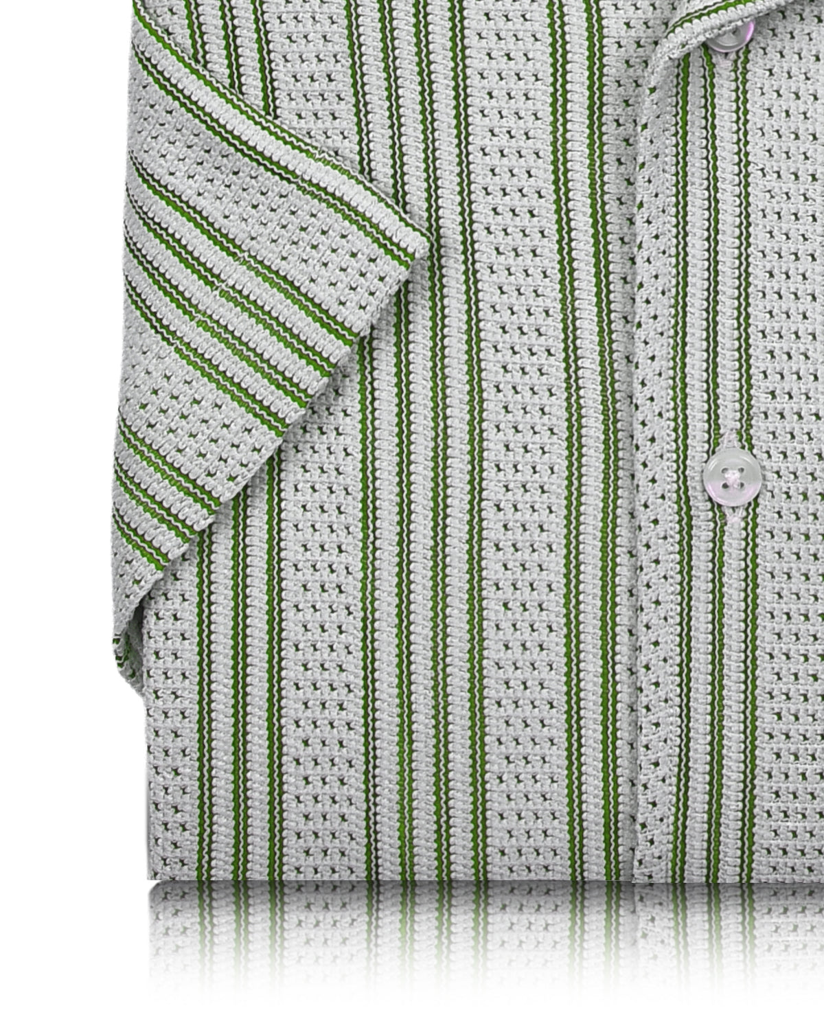Summer Camp Collar Casual Shirt in White and Green Stripes - 9