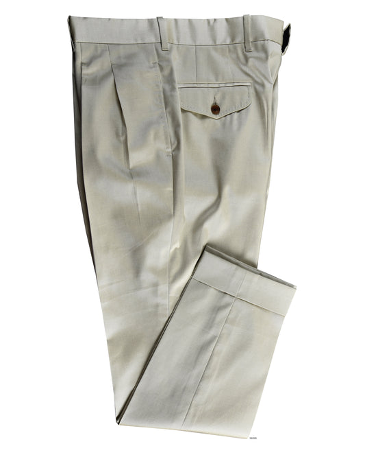 Pleated Ivory Cotton Twill Dress Pant